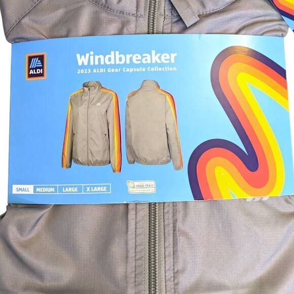 Aldi 2023 Gray Windbreaker Sz Small NWT Unisex Rainbow Sleeves Limited Release - Picture 3 of 6